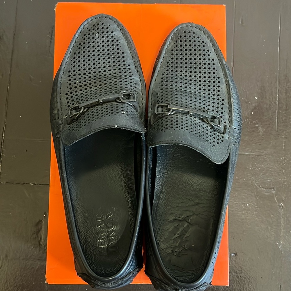 Black leather loafers